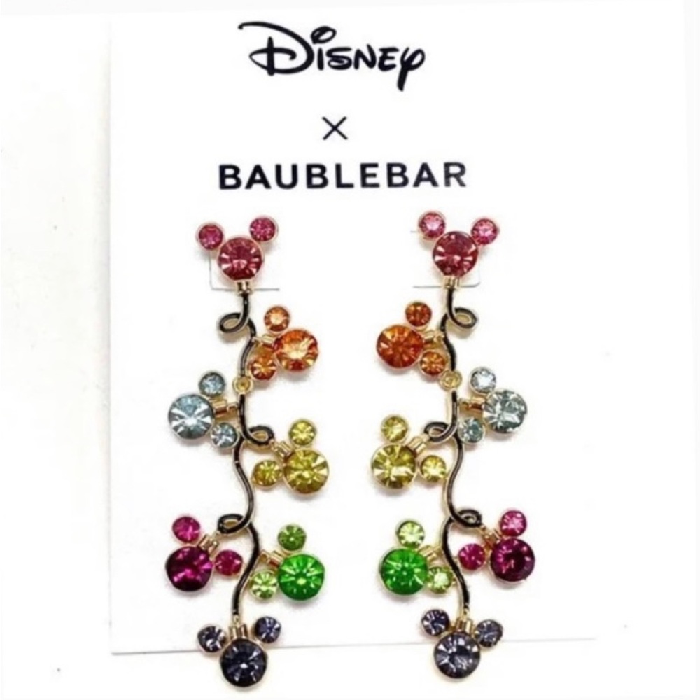 Disney X Baublebar Mickey Gold W/Rainbow Crystals Dangle Earrings